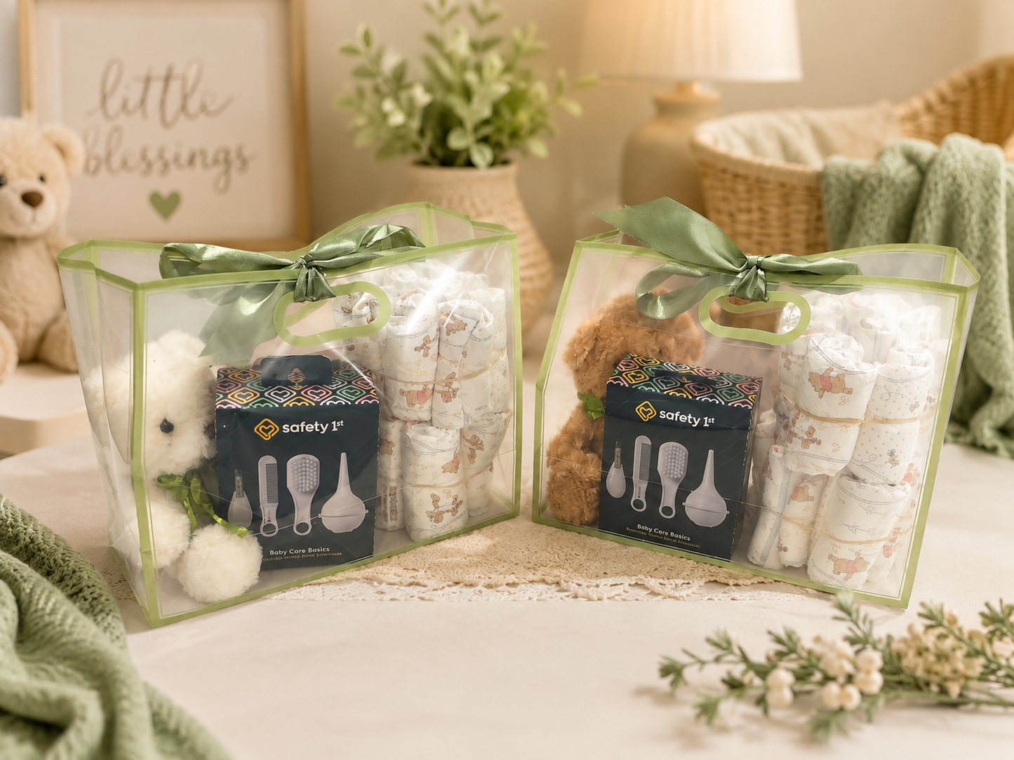 New born Gift Bags 20 Diapers, Teddy, and a Care Kit