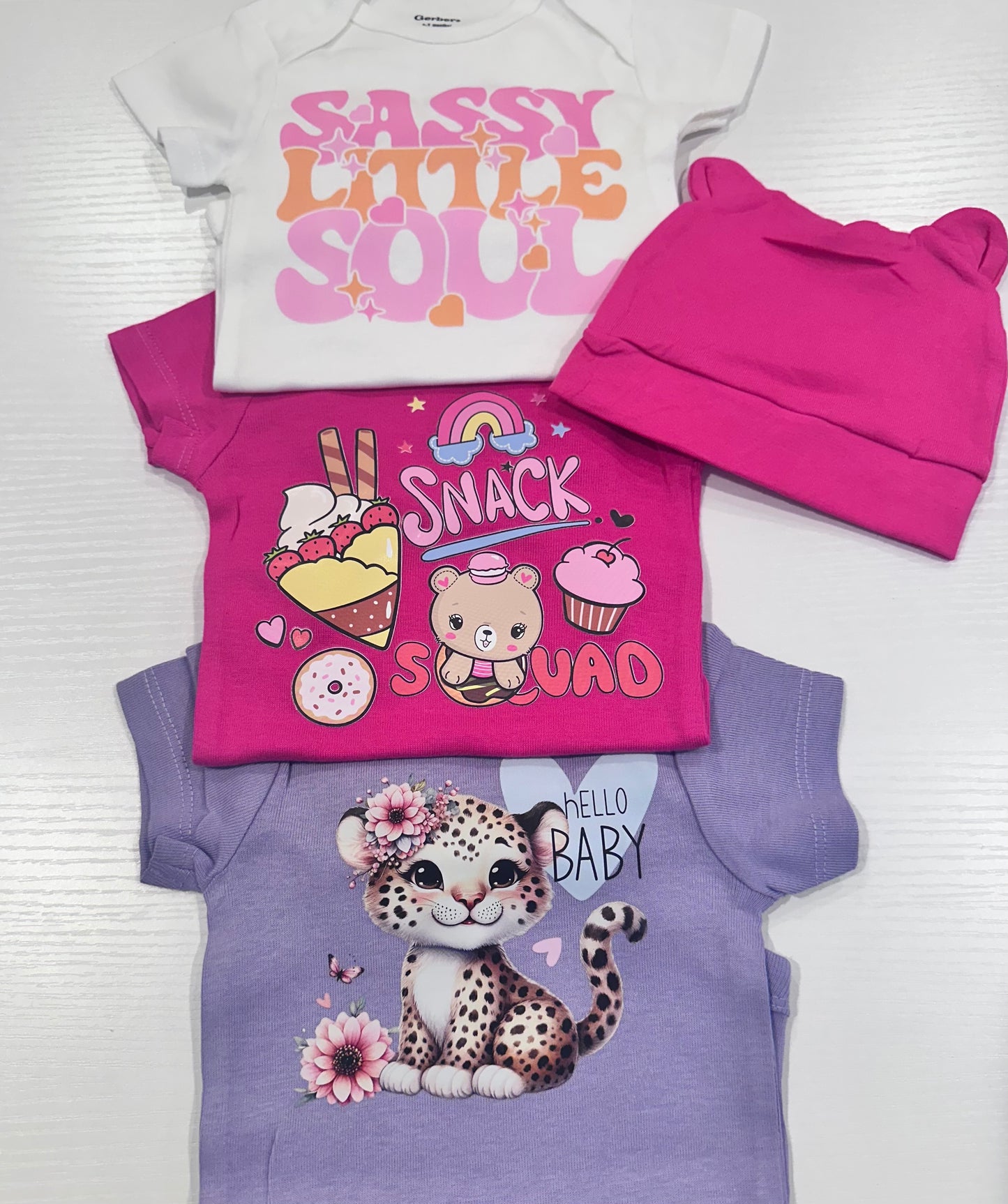 Baby girl onesie set of 3 with teddy bear hat/ 0-3 Months