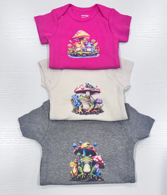 Large mushroom frog set OF 3/ pink and beige Newborn/ dark gray- 0-3 Months.