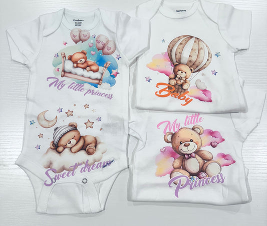 Baby girl teddy bear Onesie Set Of 3
