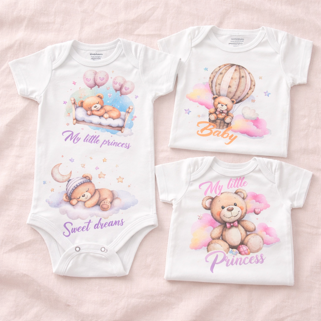 Baby girl teddy bear Onesie Set Of 3
