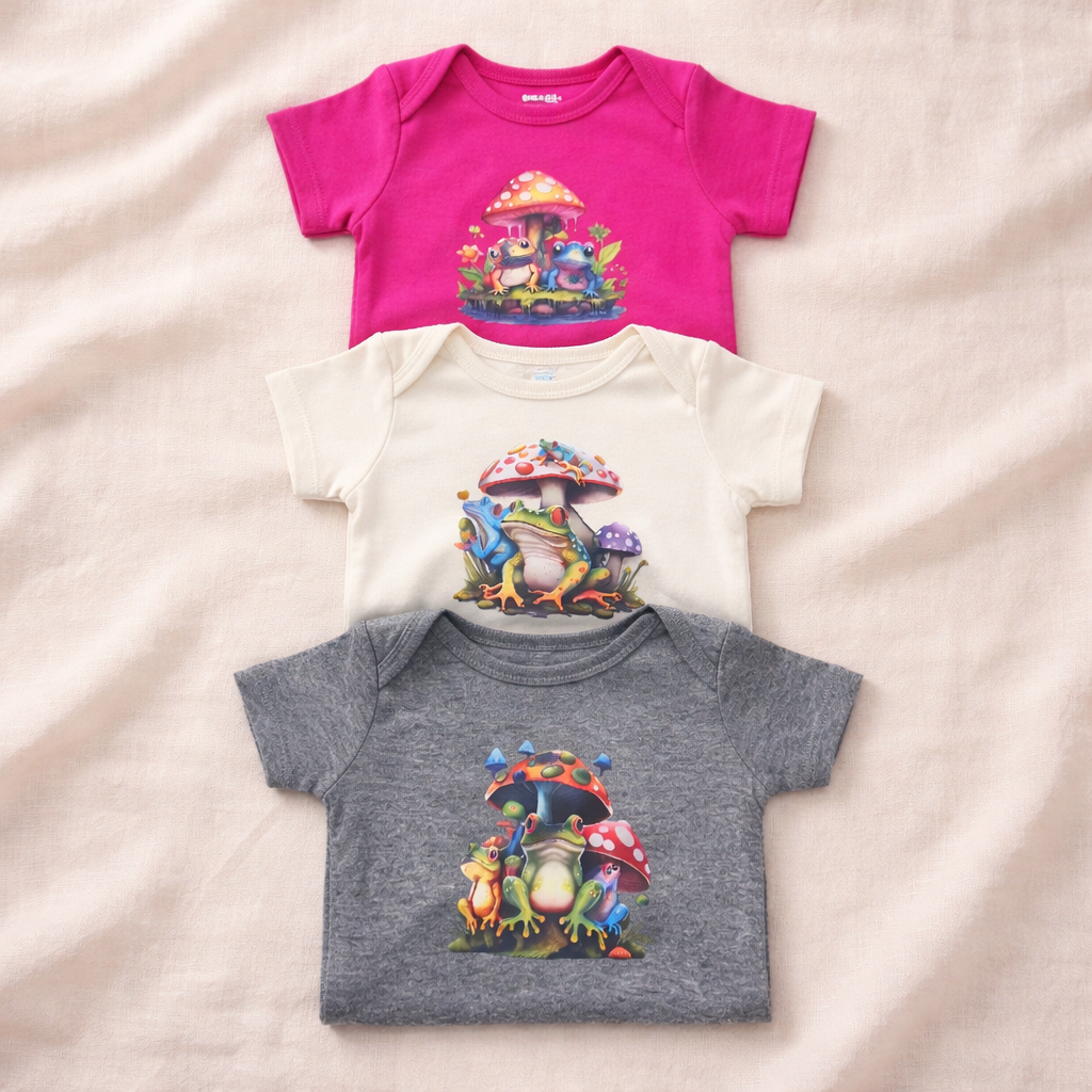 Large mushroom frog set OF 3/ pink and beige Newborn/ dark gray- 0-3 Months.