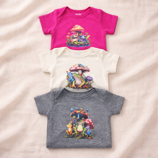 Large mushroom frog set OF 3/ pink and beige Newborn/ dark gray- 0-3 Months.